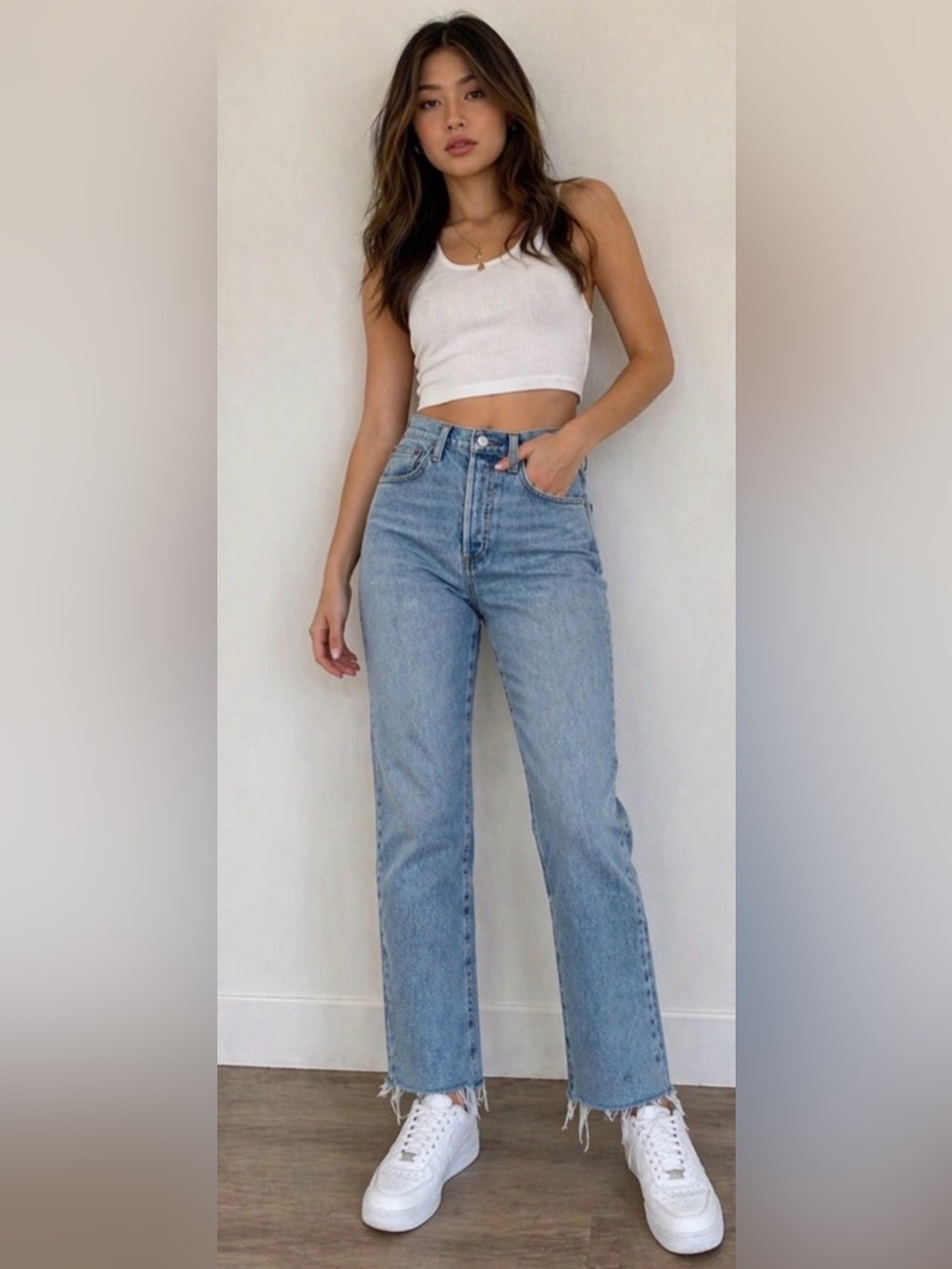 Denim Forum Women's Light Blue Straight-Leg Jeans with Frayed Hem